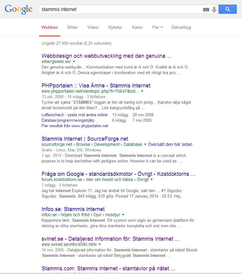 Wibergs Web googlesökning på Stammis Internet